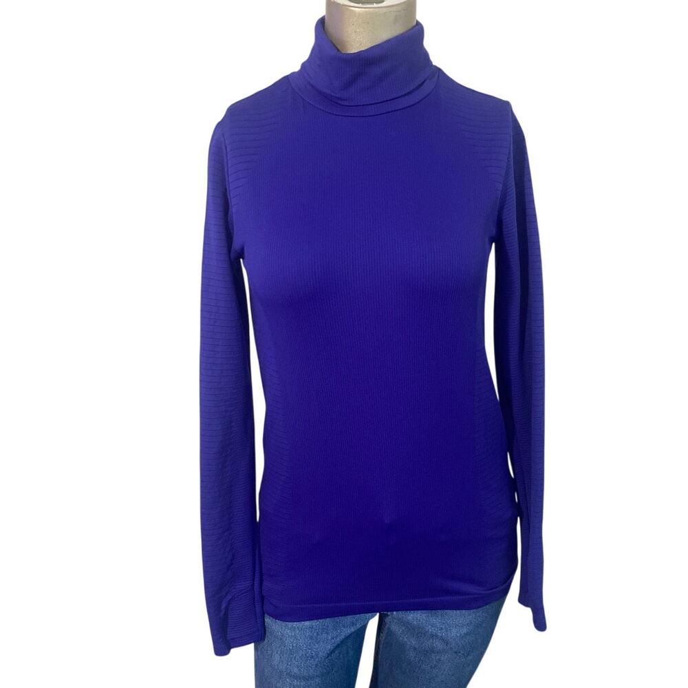 Athleta Ribbed Seamless Turtleneck Top Purple Size S Thumbholes Long Sleeve